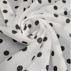 Ткань Вуаль матовая в черный горошек